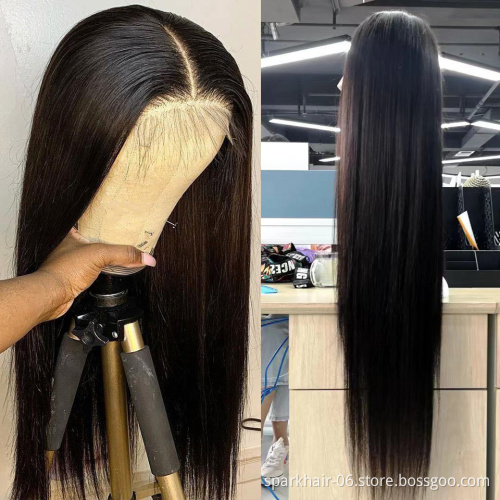 Natural Color Brazilian Straight Lace Front Human Hair Closure Wig For Black Women Virgin Cuticle Aligned 4X4 Lace Closure Wig